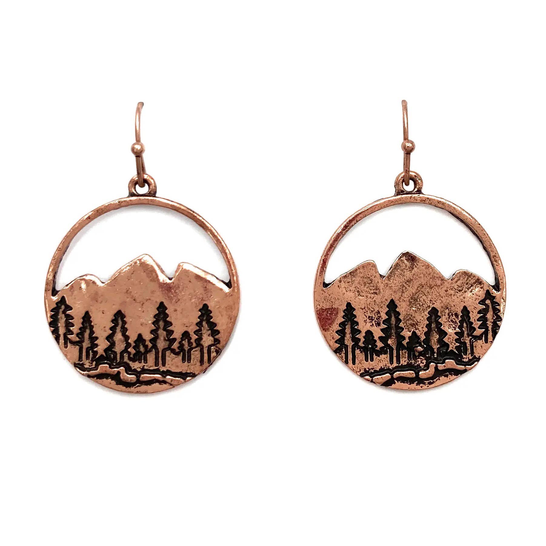 Patina Gold Wilderness Mountain Cutout Hook Dangle Earrings