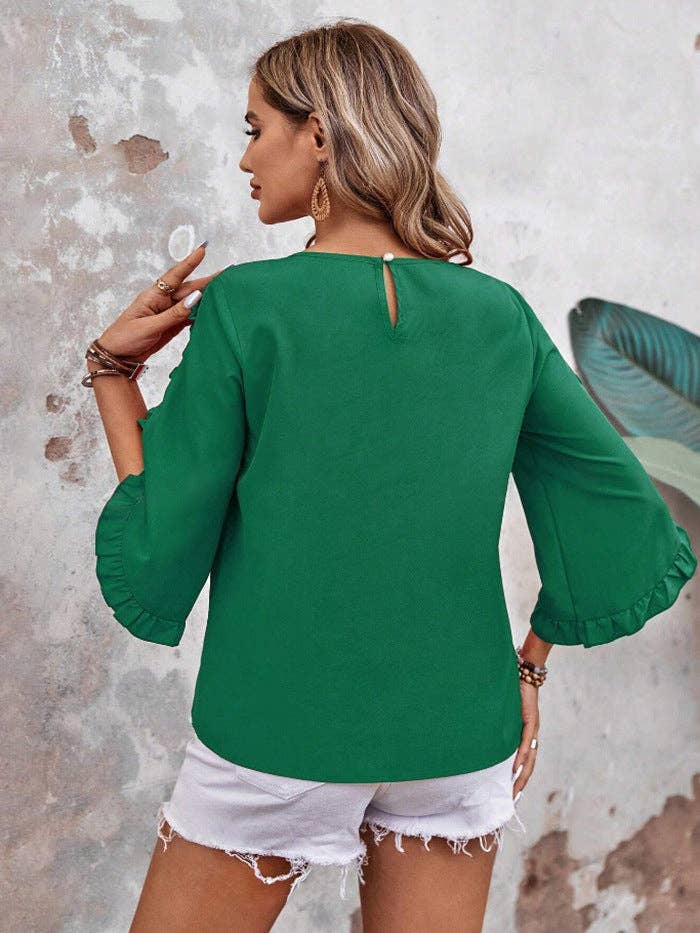 Women’s Solid Ruffle Sleeve Loose Fit Summer Blouse