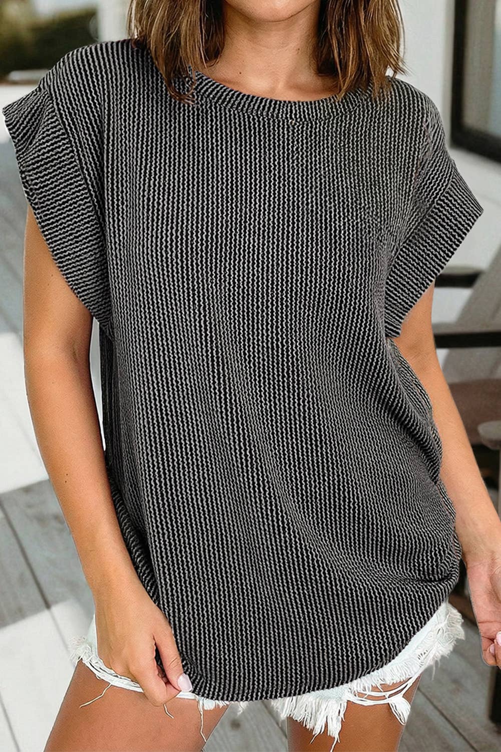 Spring 2026Twisted Rib Wide Sleeve Crew Neck T Shirt (S-2XL)